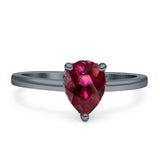 Solitaire Pear Hidden Halo Engagement Ring Cubic Zirconia 925 Sterling Silver