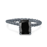 Vintage Twisted Band Emerald Cut Engagement Ring Simulated Cubic Zirconia 925 Sterling Silver