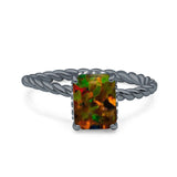 Vintage Twisted Band Emerald Cut Engagement Ring Simulated Cubic Zirconia 925 Sterling Silver