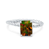 Vintage Twisted Band Emerald Cut Engagement Ring Simulated Cubic Zirconia 925 Sterling Silver
