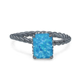 Vintage Twisted Band Emerald Cut Engagement Ring Simulated Cubic Zirconia 925 Sterling Silver