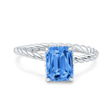 Vintage Twisted Band Emerald Cut Engagement Ring Simulated Cubic Zirconia 925 Sterling Silver
