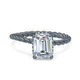 Vintage Twisted Band Emerald Cut Engagement Ring Simulated Cubic Zirconia 925 Sterling Silver
