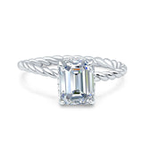 Vintage Twisted Band Emerald Cut Engagement Ring Simulated Cubic Zirconia 925 Sterling Silver