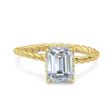 Vintage Twisted Band Emerald Cut Engagement Ring Simulated Cubic Zirconia 925 Sterling Silver