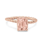 Vintage Twisted Band Emerald Cut Engagement Ring Simulated Cubic Zirconia 925 Sterling Silver