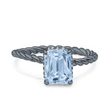 Hidden Halo Twisted Rope Emerald Cut Natural Aquamarine Engagement Ring
