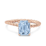 Hidden Halo Twisted Rope Emerald Cut Natural Aquamarine Engagement Ring