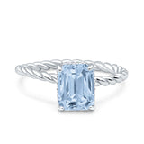 Hidden Halo Twisted Rope Emerald Cut Natural Aquamarine Engagement Ring