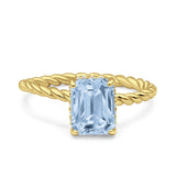 Hidden Halo Twisted Rope Emerald Cut Natural Aquamarine Engagement Ring