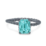 Vintage Twisted Band Emerald Cut Engagement Ring Simulated Cubic Zirconia 925 Sterling Silver