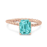 Vintage Twisted Band Emerald Cut Engagement Ring Simulated Cubic Zirconia 925 Sterling Silver