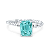 Vintage Twisted Band Emerald Cut Engagement Ring Simulated Cubic Zirconia 925 Sterling Silver