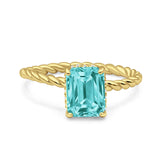 Vintage Twisted Band Emerald Cut Engagement Ring Simulated Cubic Zirconia 925 Sterling Silver