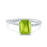 Vintage Twisted Band Emerald Cut Engagement Ring Simulated Cubic Zirconia 925 Sterling Silver