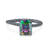 Vintage Twisted Band Emerald Cut Engagement Ring Simulated Cubic Zirconia 925 Sterling Silver