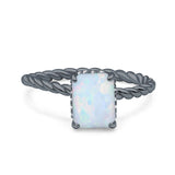 Vintage Twisted Band Emerald Cut Engagement Ring Simulated Cubic Zirconia 925 Sterling Silver