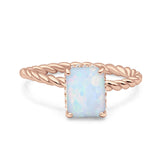 Vintage Twisted Band Emerald Cut Engagement Ring Simulated Cubic Zirconia 925 Sterling Silver