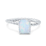 Vintage Twisted Band Emerald Cut Engagement Ring Simulated Cubic Zirconia 925 Sterling Silver