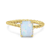 Vintage Twisted Band Emerald Cut Engagement Ring Simulated Cubic Zirconia 925 Sterling Silver