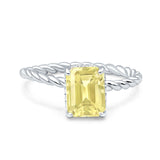 Vintage Twisted Band Emerald Cut Engagement Ring Simulated Cubic Zirconia 925 Sterling Silver