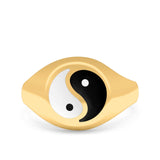 Yin Yang Oxidized Band Solid 925 Sterling Silver Thumb Ring (11mm)