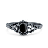 Petite Dainty Vintage Style Round Simulated Turquoise Black Onyx Ring Solid Oxidized 925 Sterling Silver