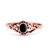 Petite Dainty Vintage Style Round Simulated Turquoise Black Onyx Ring Solid Oxidized 925 Sterling Silver