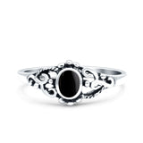 Petite Dainty Vintage Style Round Simulated Turquoise Black Onyx Ring Solid Oxidized 925 Sterling Silver