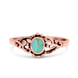 Petite Dainty Vintage Style Round Simulated Turquoise Black Onyx Ring Solid Oxidized 925 Sterling Silver