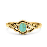 Petite Dainty Vintage Style Round Simulated Turquoise Black Onyx Ring Solid Oxidized 925 Sterling Silver