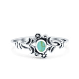 Vintage Style Petite Dainty Lab Opal Ring Solid Round Oxidized 925 Sterling Silver