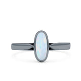 Vintage Style Petite Dainty Lab Opal Ring Solid Oval Oxidized 925 Sterling Silver