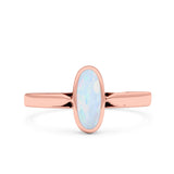 Vintage Style Petite Dainty Lab Opal Ring Solid Oval Oxidized 925 Sterling Silver