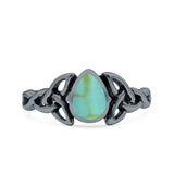 Celtic Pear Lab Opal Ring Solid Oxidized 925 Sterling Silver
