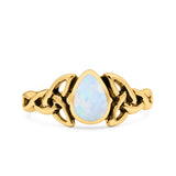 Celtic Pear Lab Opal Ring Solid Oxidized 925 Sterling Silver