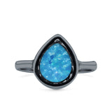 Petite Dainty Pear Lab Opal Ring Solid Oxidized 925 Sterling Silver