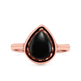 Petite Dainty Pear Lab Opal Ring Solid Oxidized 925 Sterling Silver
