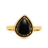 Petite Dainty Pear Lab Opal Ring Solid Oxidized 925 Sterling Silver