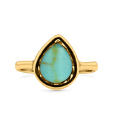 Petite Dainty Pear Lab Opal Ring Solid Oxidized 925 Sterling Silver