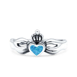 Petite Dainty Heart Lab Opal Ring Solid Oxidized 925 Sterling Silver