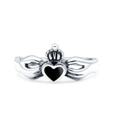 Petite Dainty Heart Lab Opal Ring Solid Oxidized 925 Sterling Silver