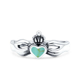 Petite Dainty Heart Lab Opal Ring Solid Oxidized 925 Sterling Silver