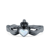 Petite Dainty Heart Lab Opal Ring Solid Oxidized 925 Sterling Silver