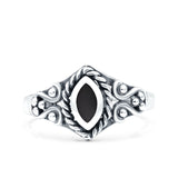 Vintage Style Marquise Lab Opal Ring Solid Oxidized 925 Sterling Silver