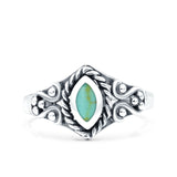 Vintage Style Marquise Lab Opal Ring Solid Oxidized 925 Sterling Silver