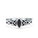Celtic Style Marquise Lab Opal Ring Solid Oxidized 925 Sterling Silver