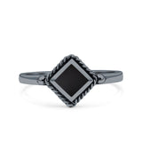 Square Vintage Style Petite Dainty Lab Opal Ring Solid Oxidized 925 Sterling Silver