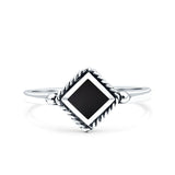 Square Vintage Style Petite Dainty Lab Opal Ring Solid Oxidized 925 Sterling Silver