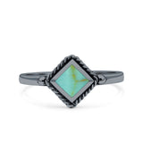 Square Vintage Style Petite Dainty Lab Opal Ring Solid Oxidized 925 Sterling Silver